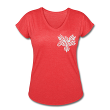 Women's Signature Phoenix Tri-Blend V-Neck Tee (Glitter Print) - heather red