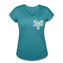 Women's Signature Phoenix Tri-Blend V-Neck Tee (Glitter Print) - heather turquoise