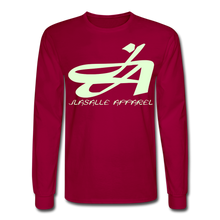 Men's Signature JA Long Sleeve T-Shirt F/B (Glow In Dark) Print - dark red